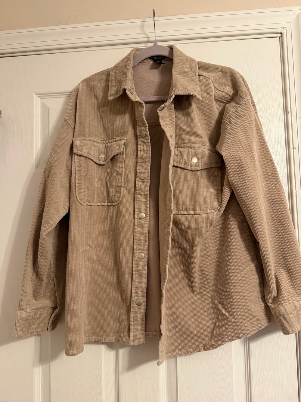 Women's Corduroy Button-Front Shirt Jacket - Beige